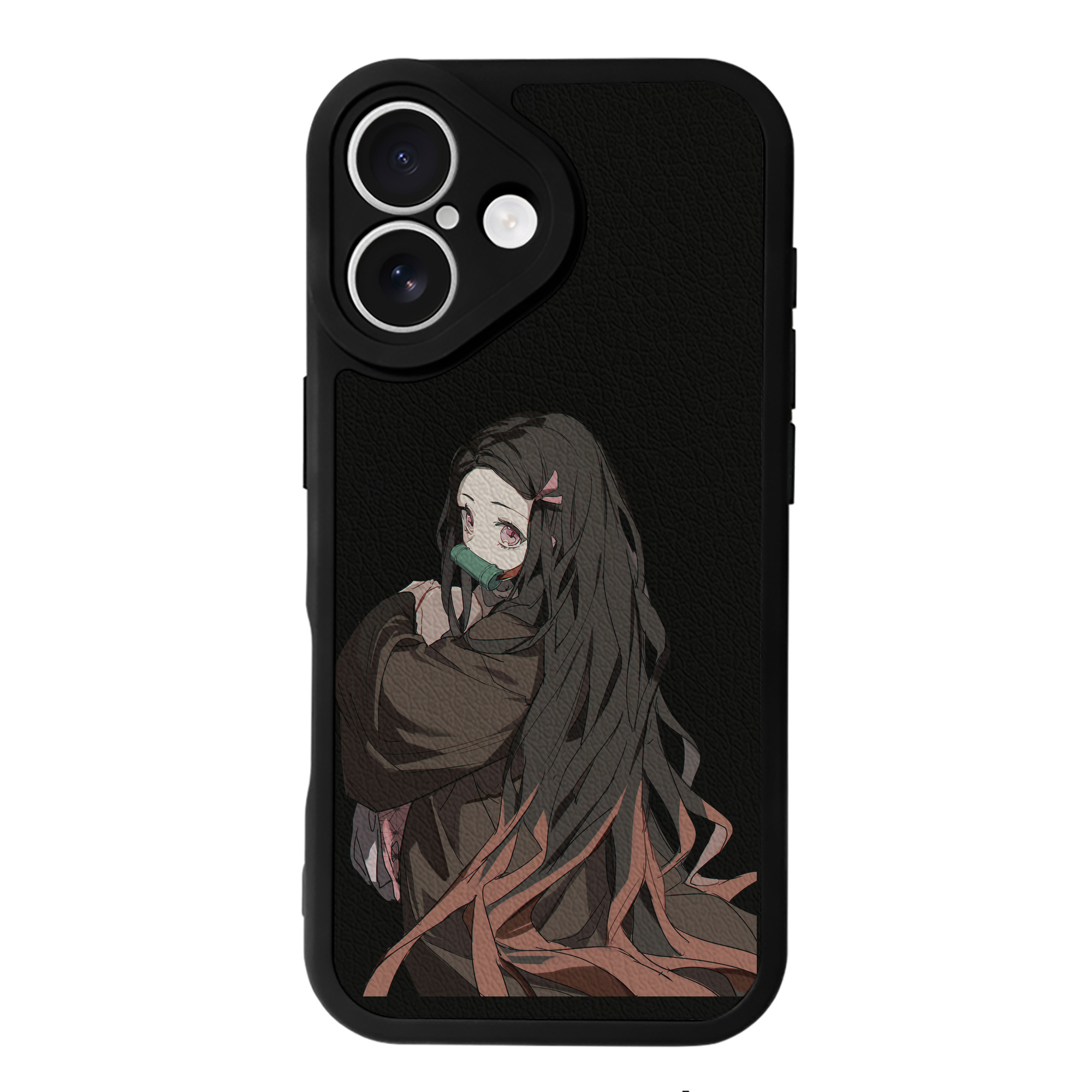 （画像用） 鬼滅の刃（きめつのやいば）竈門 禰󠄀豆子／かまど ねずこ Kamado Nezuko 【iPhone 16シリーズ対応】シリコンスマホケース（レザー調） 材質：シリコン